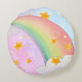 Whimsical Rainbow Unicorn Girl's Name Room ラウンドクッション (裏面)