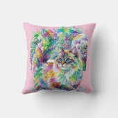 Whimsical Rainbow Watercolor Fluffy Cat in Winter  クッション (裏面)