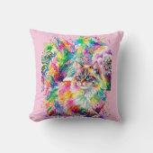 Whimsical Rainbow Watercolor Fluffy Cat in Winter  クッション (正面)