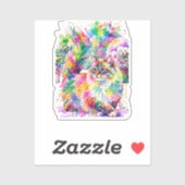 Whimsical Rainbow Watercolor Fluffy Cat in Winter  シール (シート)