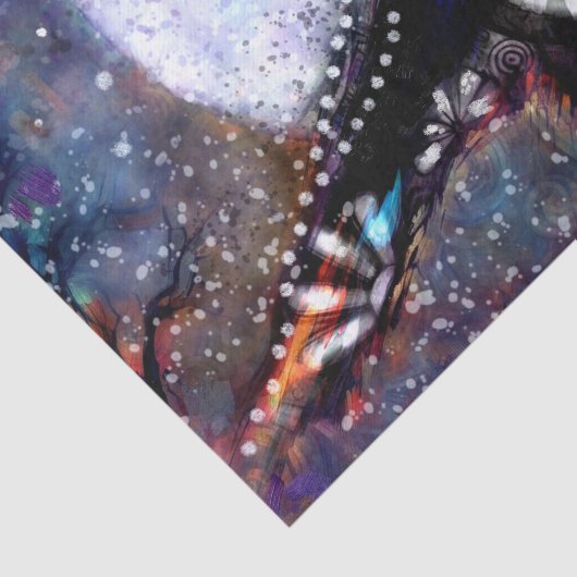 Whimsical Raven Moon Floral Black Decoupage 薄葉紙 (詳細)