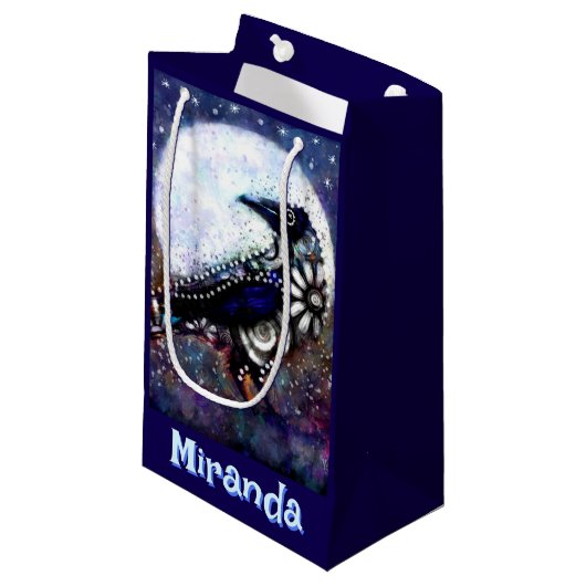 Whimsical Raven Moon Floral Personalized スモールペーパーバッグ (正面アングル)