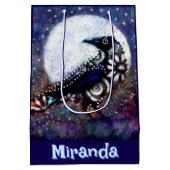 Whimsical Raven Moon Floral Personalized ミディアムペーパーバッグ (裏面)