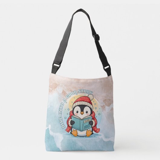 Whimsical Reading Penguin Artistic Cross-Body Bag クロスボディバッグ (正面)