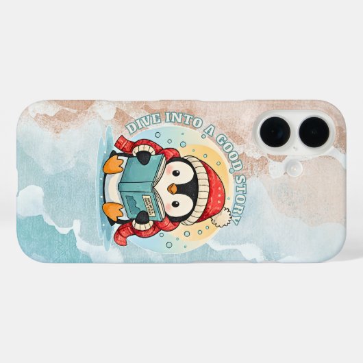 Whimsical Reading Penguin Bookish iPhone Case Case-Mate iPhoneケース (裏面 (横))
