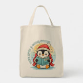 Whimsical Reading Penguin Eco Friendly Grocery  トートバッグ (裏面)