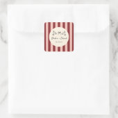 Whimsical Red and Blush Pink Striped Wedding スクエアシール (バッグ)