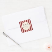 Whimsical Red and Blush Pink Striped Wedding スクエアシール (封筒)