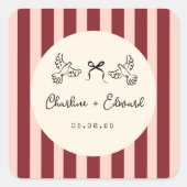 Whimsical Red and Blush Pink Striped Wedding  スクエアシール (正面)