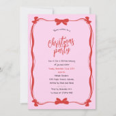 Whimsical Red and Pink Bow Christmas Party 招待状 (正面)