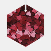 Whimsical Red and Pink Floating Hearts Confetti ガラスオーナメント (裏面)