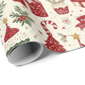Whimsical Red Birthday Christmas ラッピングペーパー (ロールコーナー)