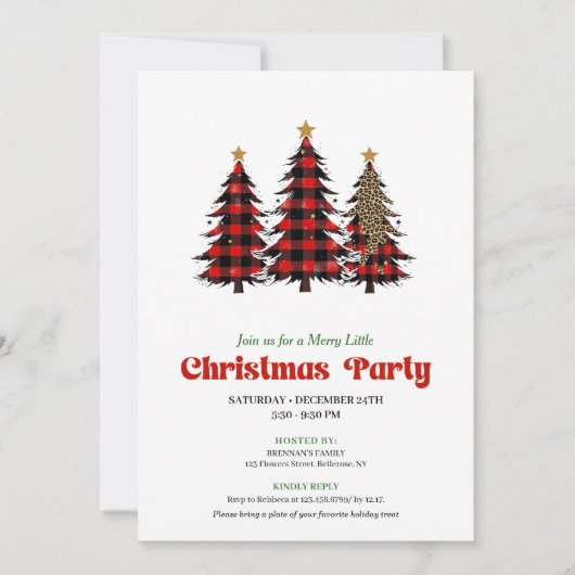 Whimsical Red Black Plaid Christmas Celebration 招待状 (正面)