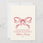 Whimsical Red Bow Family Photo Classic シーズンカード (裏面)