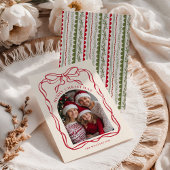 Whimsical Red Bow Frame Family Photo Christmas シーズンカード