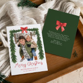 Whimsical Red Bow Garland Christmas Photo シーズンカード