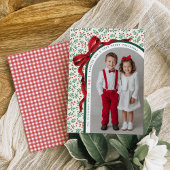 Whimsical Red Bow Ribbon Christmas Holiday Photo シーズンカード