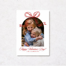 Whimsical Red Bow Valentine’s Day Photo Card 招待状