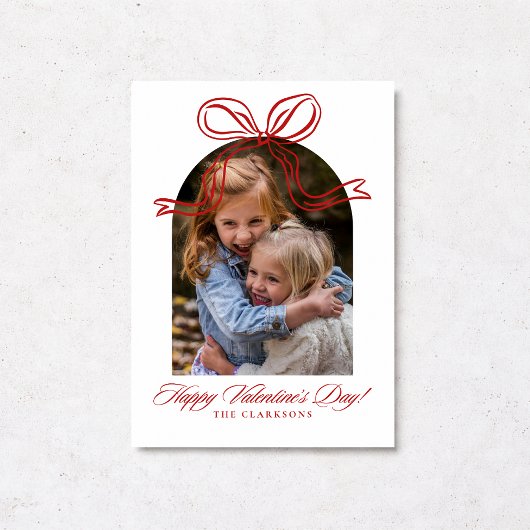 Whimsical Red Bow Valentine’s Day Photo Card 招待状