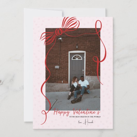 Whimsical Red Bow Valentine’s Photo Card カード (正面)
