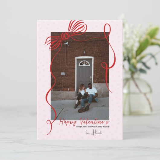 Whimsical Red Bow Valentine’s Photo Card カード (スタンド正面)