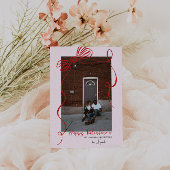 Whimsical Red Bow Valentine’s Photo Card カード