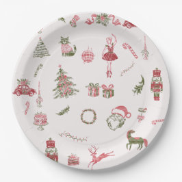 Whimsical Red Christmas Baby Shower Paper Plates ペーパープレート