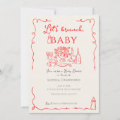 Whimsical Red Doodle Let's Brunch Baby Shower 招待状 (正面)