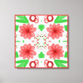 Whimsical Red Flowers Green Leaves On White Art キャンバスプリント (正面)