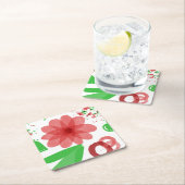 Whimsical Red Flowers Green Leaves On White Art  スクエアペーパーコースター (インサイチュ)