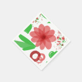 Whimsical Red Flowers Green Leaves On White Art スタンダードカクテルナプキン (角)