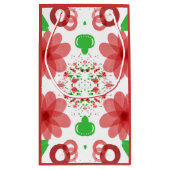 Whimsical Red Flowers Green Leaves On White Art スモールペーパーバッグ (裏面)