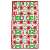 Whimsical Red Flowers Green Leaves On White Art スモールペーパーバッグ (正面)