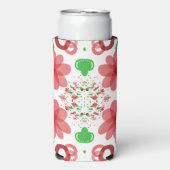 Whimsical Red Flowers Green Leaves On White Art スリム缶クーラー (Seltzer正面)