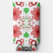 Whimsical Red Flowers Green Leaves On White Art スリム缶クーラー (裏面)