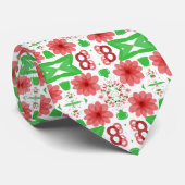 Whimsical Red Flowers Green Leaves On White Art ネクタイ (ロール)