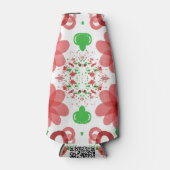 Whimsical Red Flowers Green Leaves On White Art  ボトルクーラー (正面)