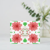 Whimsical Red Flowers Green Leaves On White Art ポストカード (スタンド正面)