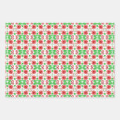 Whimsical Red Flowers Green Leaves On White Art ラッピングペーパーシート (正面)