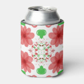 Whimsical Red Flowers Green Leaves On White Art 缶クーラー (缶正面)