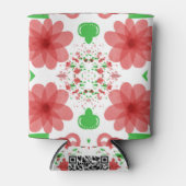 Whimsical Red Flowers Green Leaves On White Art 缶クーラー (正面)