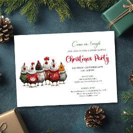 Whimsical Red Green Chickens Christmas Party  招待状