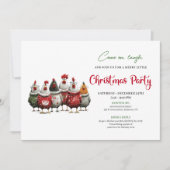 Whimsical Red Green Chickens Christmas Party  招待状 (正面)