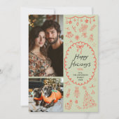 Whimsical Red Green Hand Drawn Icons 2 Photo シーズンカード (正面)