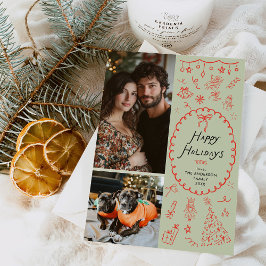 Whimsical Red Green Hand Drawn Icons 2 Photo シーズンカード