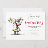 Whimsical Red Green Reindeer Christmas Invitation 招待状 (正面)