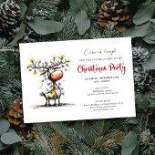 Whimsical Red Green Reindeer Christmas Invitation 招待状