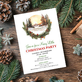Whimsical Red Green Winter Scene Party Invitation 招待状