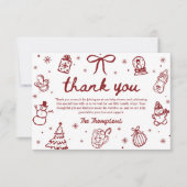 Whimsical Red Hand Drawn Christmas Baby Shower サンキューカード (正面)