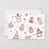 Whimsical Red Hand Drawn Christmas Baby Shower サンキューカード (裏面)